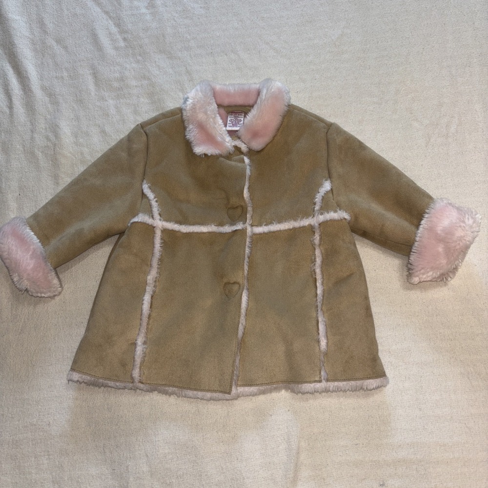Vintage Gymboree Suede Jacket Pink Faux Fur Trim Lining Girls 18-24 MOS Cozy Y2K
